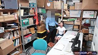 very cute brunette teen shoplifter gives blowjob and fucks security guard to avoid trouble