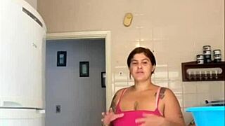 Bold exposure as husband catches wife flashing big pussy in bikini on balcony