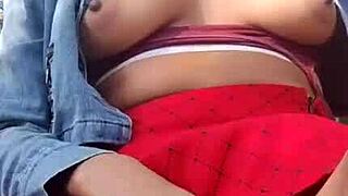 Exotic brazilian latina teen with hairy pussy and small tits flashes in miniskirt at ibirapuera park outdoors.