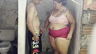 stepmom fucks her lover in the shower with deepthroat blowjob and cowgirl riding