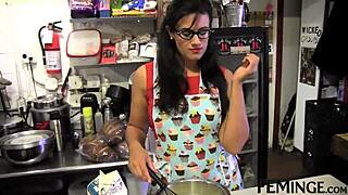 the blonde step sis found herself seduced in the cafe by brunette and redhead for lesbian strapon party with fingering and scissoring