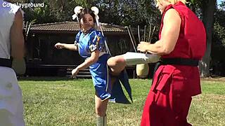 Jade Kush as Chun Li taking on two big cocks in this wild Street Fighter parody! 🔥💥