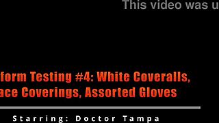 Testing 4 White Coveralls With Face Coverings And Assorted Gloves