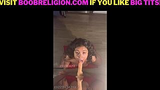 busty latina with natural tits casually blows and titfucks her dildo in solo play