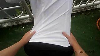 Secretary fucked on office balcony with thai milf in slut action and cum finish