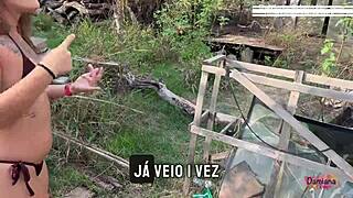 fomos pegos transando na cachoeira with cum on tits and pierced nipples action