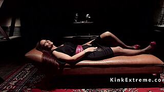 Hot bound slave endures domination in a lezdom session. She gets fucked and anal fingered while tied up.