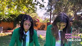 Teacher takes control of teen prodigies in outdoor uniform fantasy during a literary quest adventure.