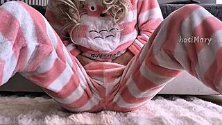 I feel so horny in my pajama fingering my hairy wet pussy close up until squirting orgasm.