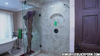 naughty step daughter spies on stepdad in shower as he cleans his huge black dick