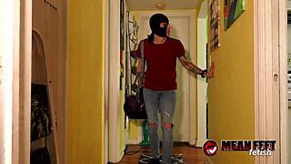 Dom kitty quinn binds burglar johnny mercy for feet tickling torment in femdom roleplay  