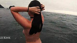 Alice kink taking her micro bikini off at the public beach - sp