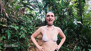 Alice kink taking her micro bikini off at the public beach - sp