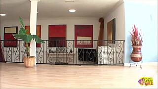 Oh man, she pauses cleaning to lick and finger that juicy brunette pussy in lingerie