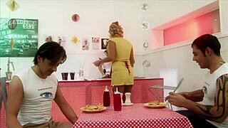 Let's serve up this ffmm foodie foursome with milf waitresses Diana Gold and Eva Mercedes.