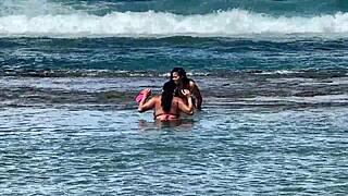 Brazilian Brunettes with Big Asses Kissing Passionately on Public Beach