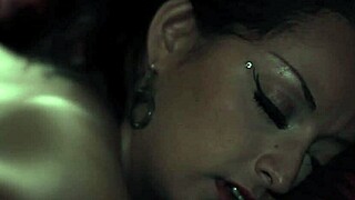 Cumshot explosion on teasing European babe's face after quick wet blowjob!