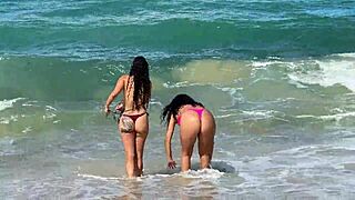 Brazilian Brunettes with Big Asses Kissing Passionately on Public Beach