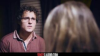 brunette girlfriend sneaks in deepthroat blowjob and cowgirl riding with boyfriend in taboo hardcore sex