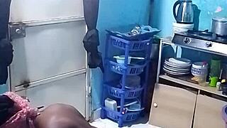 African amateur bends over in kitchen for wet doggystyle ebony pounding pt1