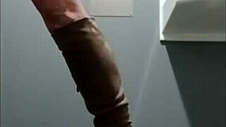 French housewife slave performs outdoor public exhibition with bondage and dildo masturbation in leather harness as humiliated maid