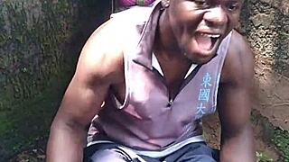 sexy young performer shows hard cum in the forest