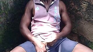 sexy young performer shows hard cum in the forest