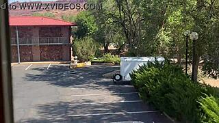 narrative of a blonde athletic woman sucking balls and monster cock in pov at moab utah usa