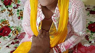 Desi Indian maid wife gives blowjob with dirty talk in first time bedroom sex