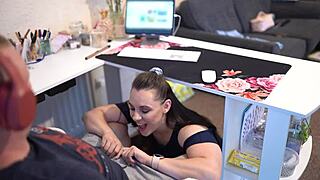 i'm a naughty curvy secretary sucking boss cock during zoom for cum in mouth.