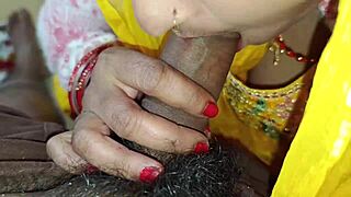 Desi Indian maid wife gives blowjob with dirty talk in first time bedroom sex