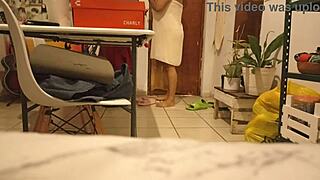 esposa gordita embarazada puts on a tanga in this voyeur clip