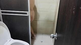 Colombian curvy brunette roommate asks to use her big ass and tits before bath, cum inside her pussy