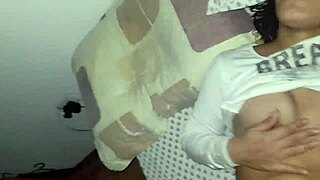 Brunette babe with big ass and petite frame masturbates to orgasm while fingering her friend in a steamy encounter.