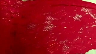 Mexican babe dancing in red lace panties and bra with dildo!