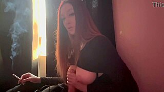 Hey check out Italian long hair big tits Artemisia Love doing dildo handjob while smoking a cigarette
