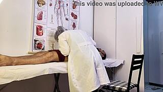 patient gets erect during exam so brazilian nurse handles his big cock with deepthroat.