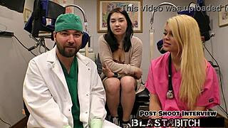 Asian nurse Mina Moon gets bent over in latex gloves for doggystyle pounding and cum blast on back in hospital pov!