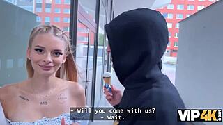 young czech beauty with natural tits cheats on boyfriend in front of him during street pickup for cash