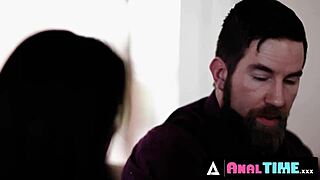 Naughty tattooed babe Anna De Ville takes deepthroat and choking in hardcore threesome with ass to mouth.