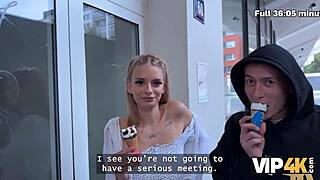 young czech beauty with natural tits cheats on boyfriend in front of him during street pickup for cash