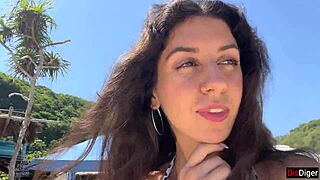 So this brunette hottie sucked my dick on a public beach then walked along the shore with cum all over her face like a total cumwalk adventure