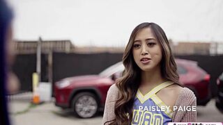 asian cheerleader licks shaved cunt in classroom