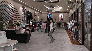 Exhibitionist girl strips naked in public for wild hentai gangbang action