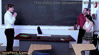 Teacher caught banging his skinny Asian girlfriend in classroom leads to a sneaky MMF threesome opportunity