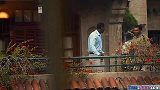 Ghetto ebony with giant boobs gets titty fucked by white shaft