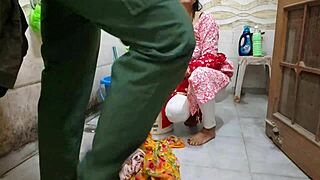 Will this amateur Indian bhabhi get her tight pussy fucked rough while washing clothes in the risky outdoor bathroom?