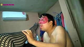 lingerie and high heels with fishnets lead to footjob from fat latina milf whore!