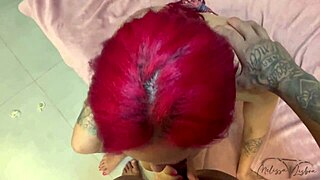 Rebolando na rola until the naughty guy cums inside my cute redhead wife's tight pussy with homemade interracial doggystyle