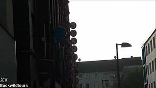 Unexpected contrasts in tourist sights along Reitwallstraße in Hannover Germany draw curious visitors